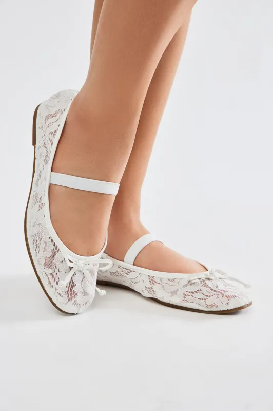 Saphire Lace Ballet Flats - White sold by Fashion Nova
