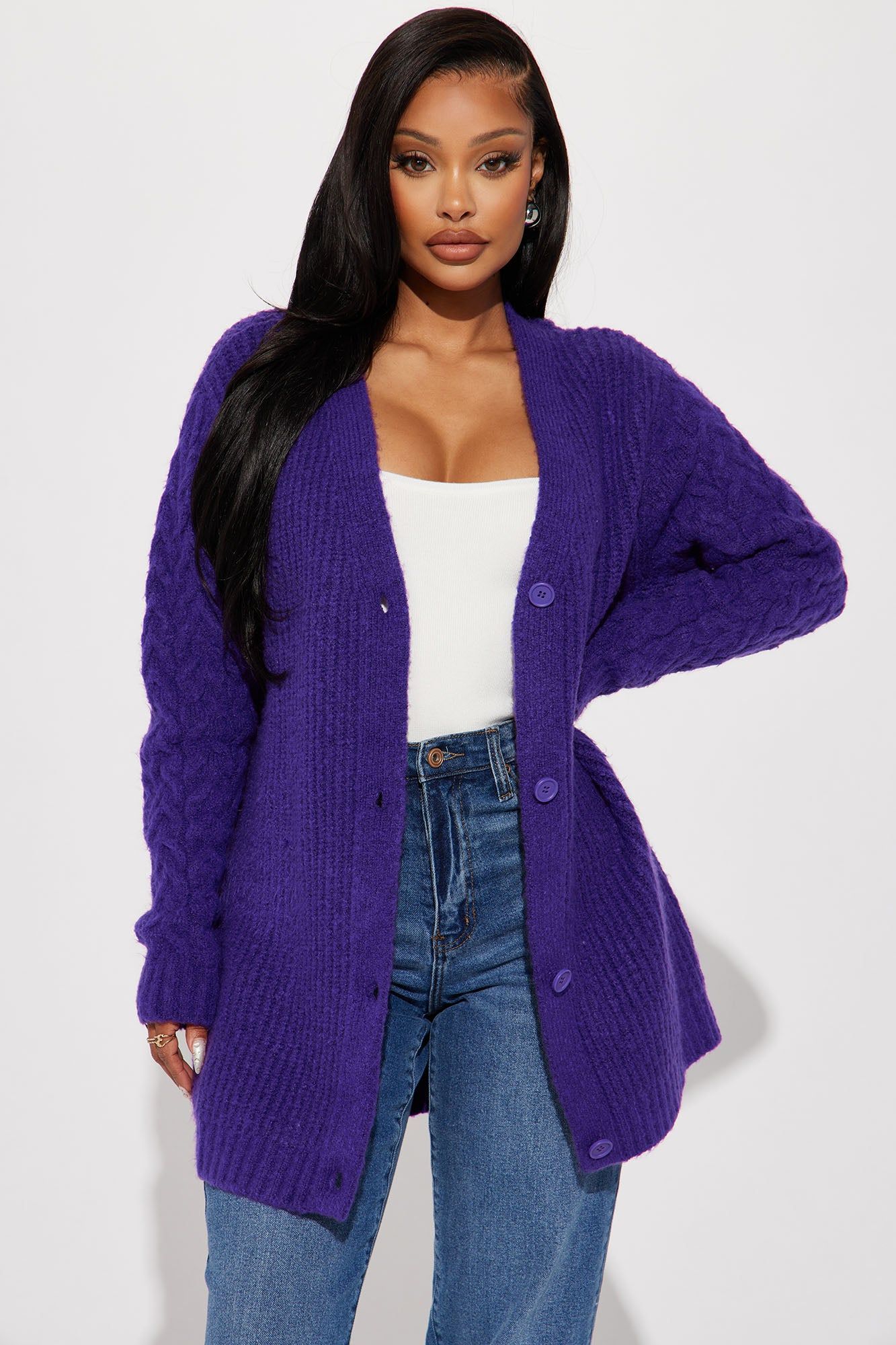 Keoni Cardigan Sweater - Purple sold by Fashion Nova