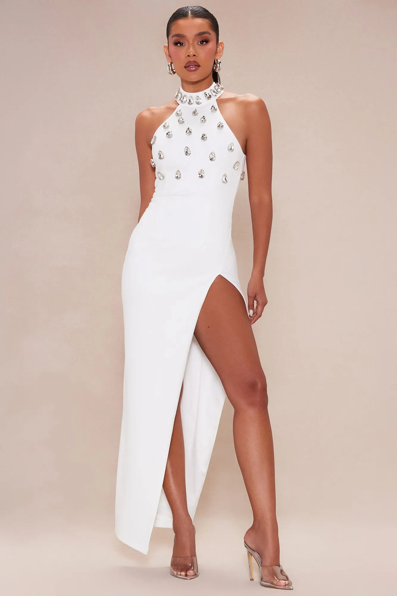 Aria Embellished Maxi Dress - White sold by Fashion Nova