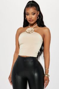 Hazel Rosette Halter Top - Beige sold by Fashion Nova