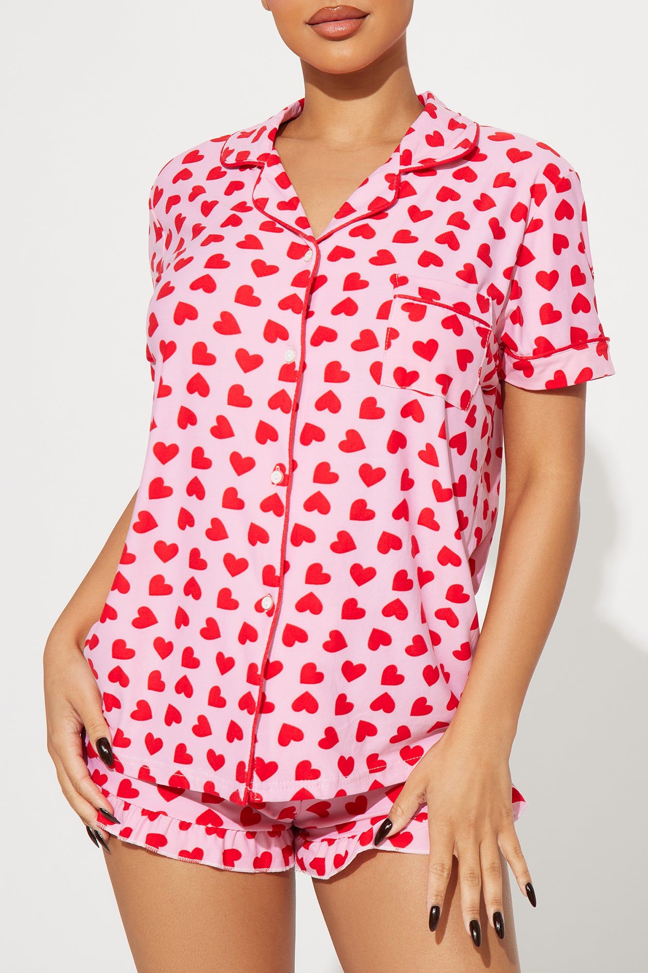 Love This Bed 3 Piece PJ Short Set - Pink/Pink sold by Fashion Nova product image thumbnail 2