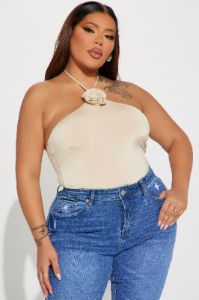 Hazel Rosette Halter Top - Beige sold by Fashion Nova