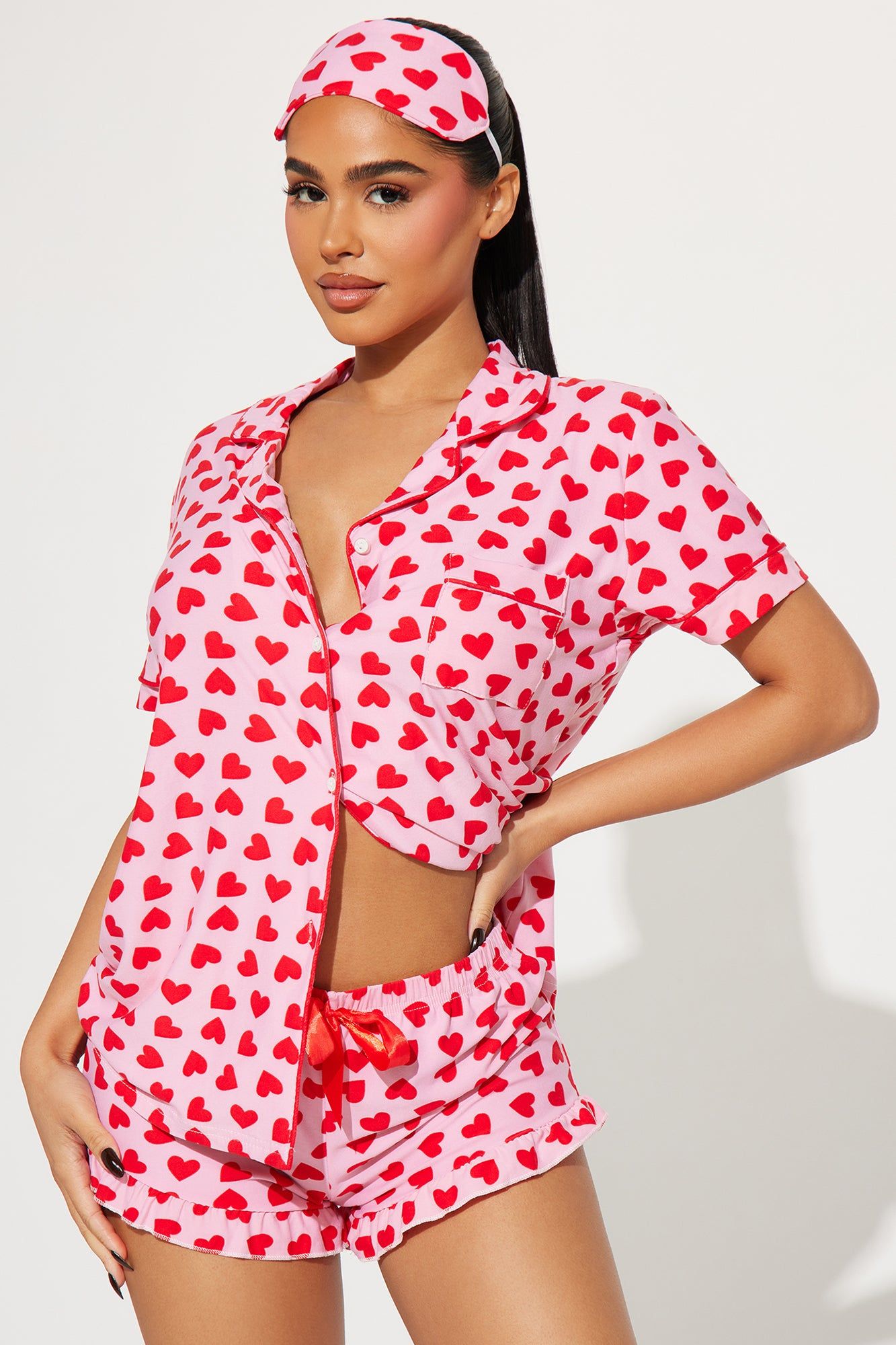 Love This Bed 3 Piece PJ Short Set - Pink/Pink sold by Fashion Nova