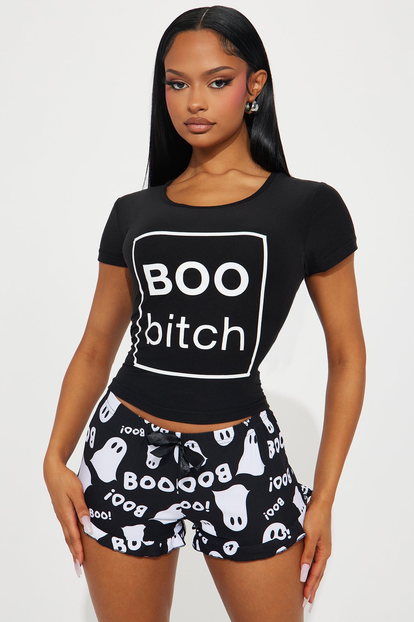 Boo Bitch PJ Short Set - Black/White sold by Fashion Nova product image thumbnail 2