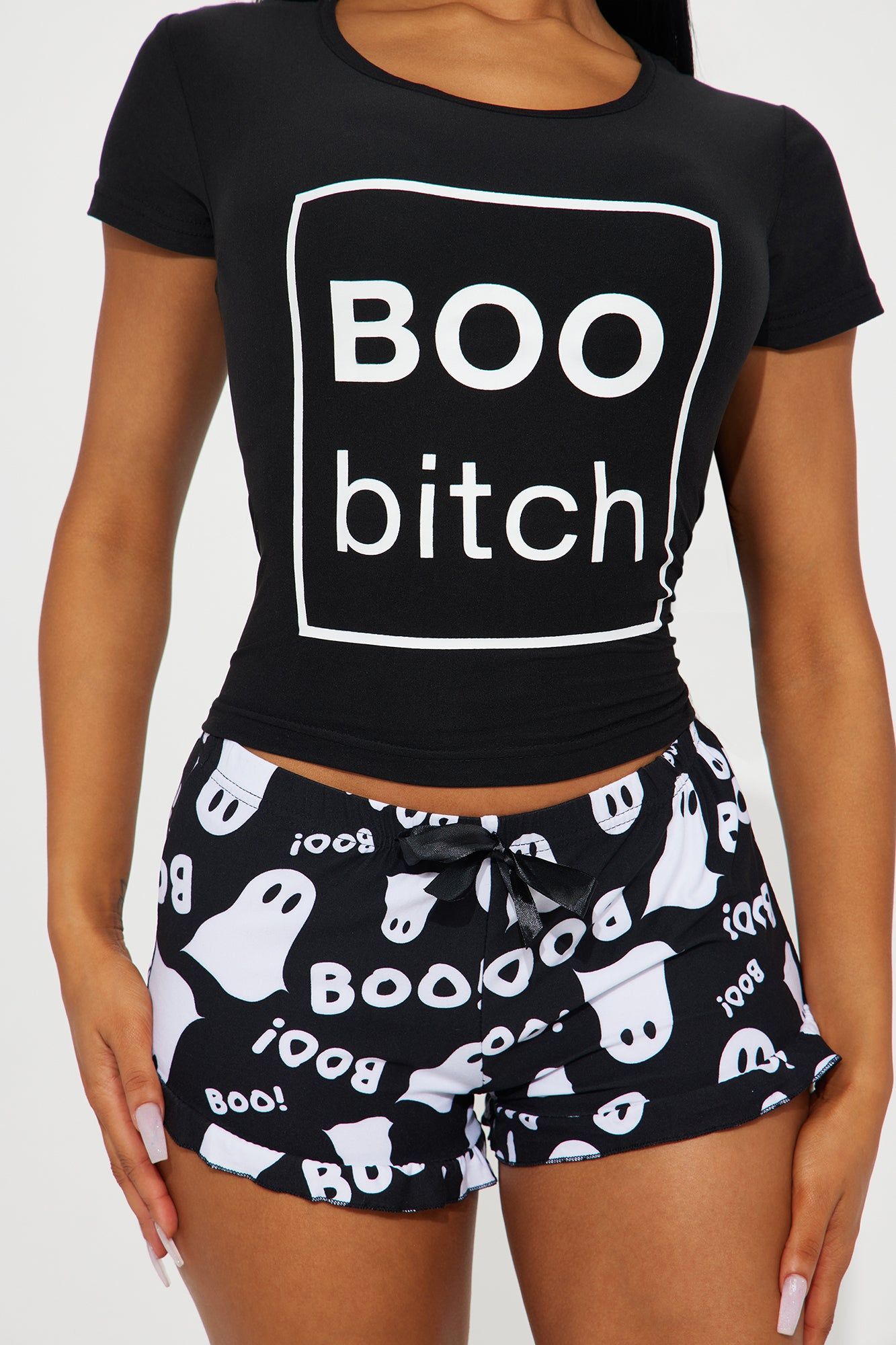 Boo Bitch PJ Short Set - Black/White sold by Fashion Nova product image thumbnail 3