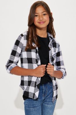 Mini Courtney Plaid Shirt - Black/White sold by Fashion Nova