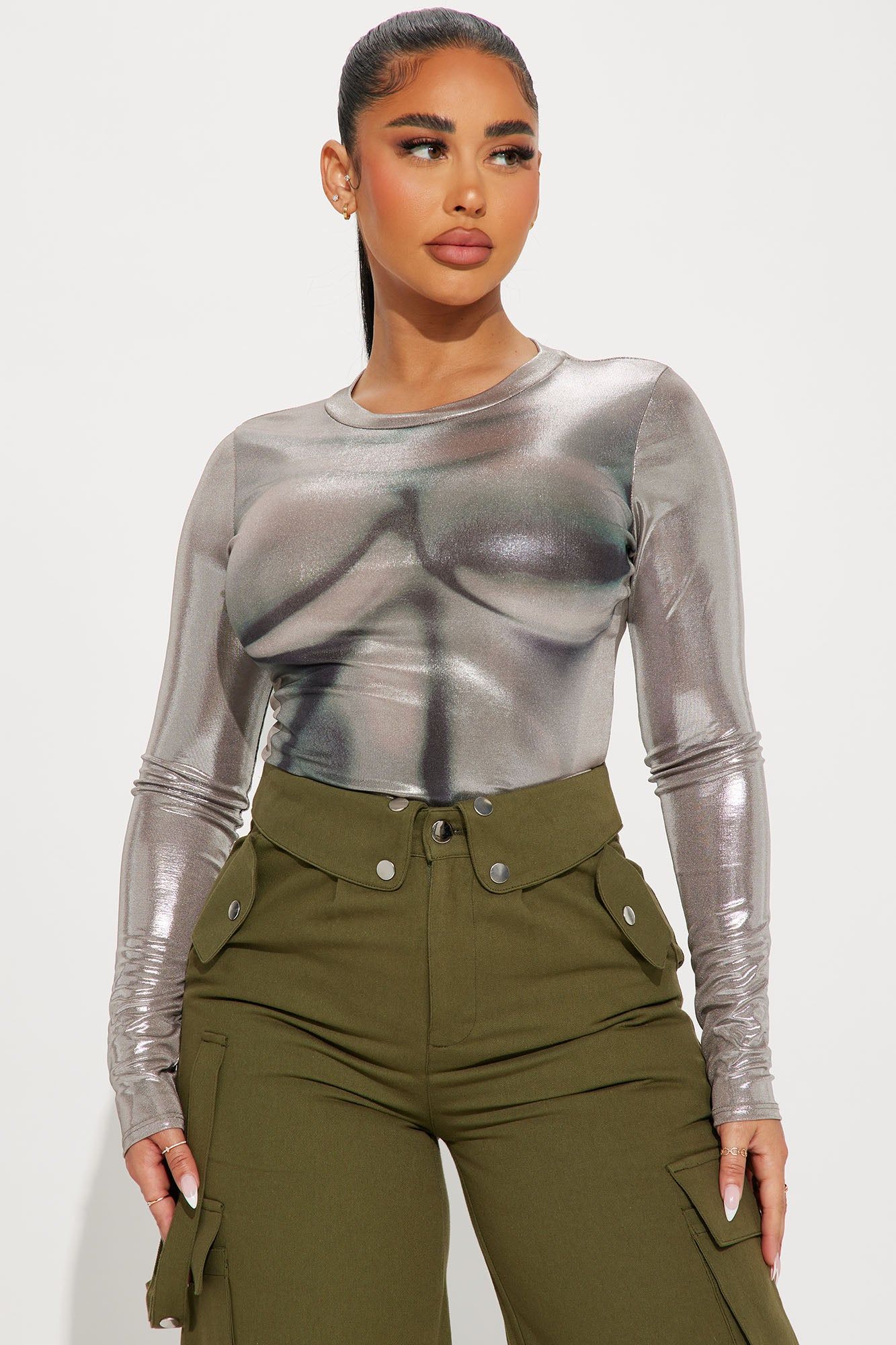 Got You Wishin Metallic Top - Silver sold by Fashion Nova