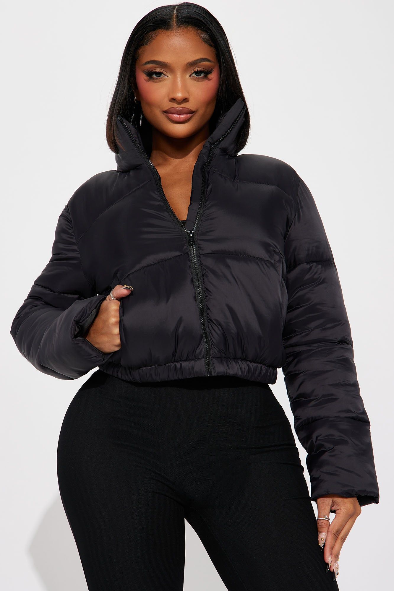 Name Your Game Puffer Coat - Black sold by Fashion Nova
