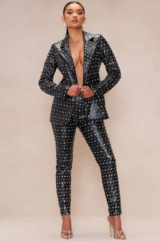 Caralynn Embellished Faux Leather Pant - Black sold by Fashion Nova