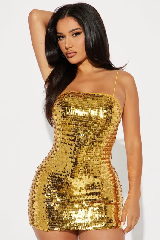 Gabriela Sequin Mini Dress - Bronze sold by Fashion Nova