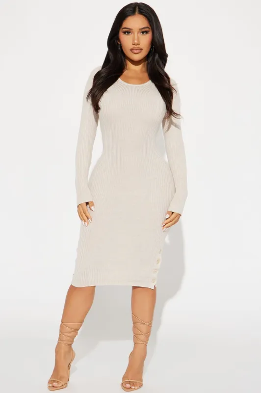 Selene Sweater Midi Dress - Oatmeal sold by Fashion Nova