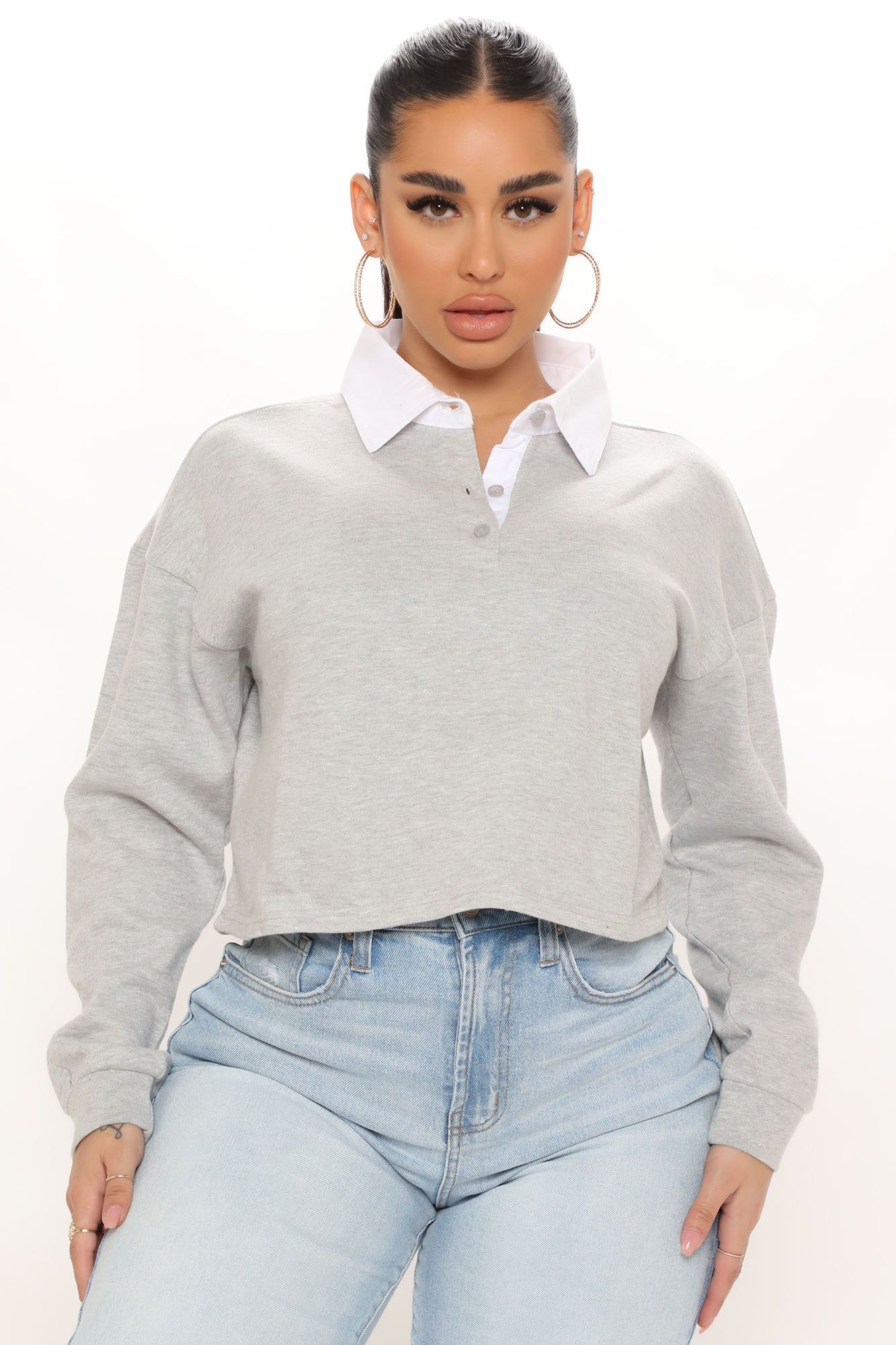 Caught In The Act Polo Shirt - Heather Grey sold by Fashion Nova