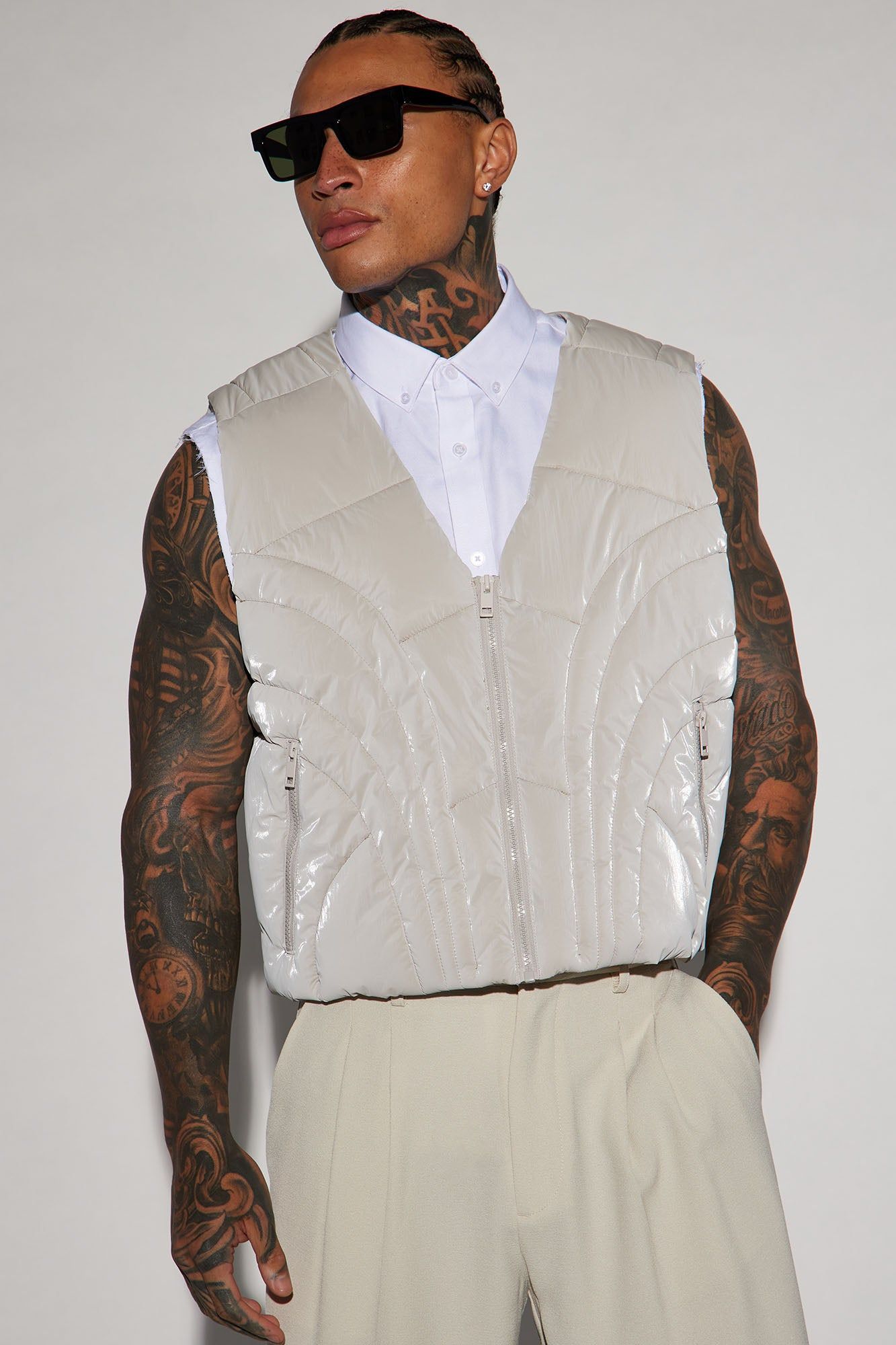 Avalon Cropped Tactical Padded Vest - Grey sold by Fashion Nova