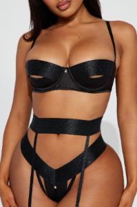 Enemy To Lover Strappy Garter 3 Piece Set - Black sold by Fashion Nova