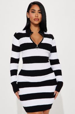 Lydia Sweater Midi Dress - Black/White sold by Fashion Nova