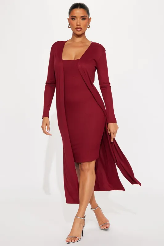 Always On Time Midi Dress Set - Wine sold by Fashion Nova