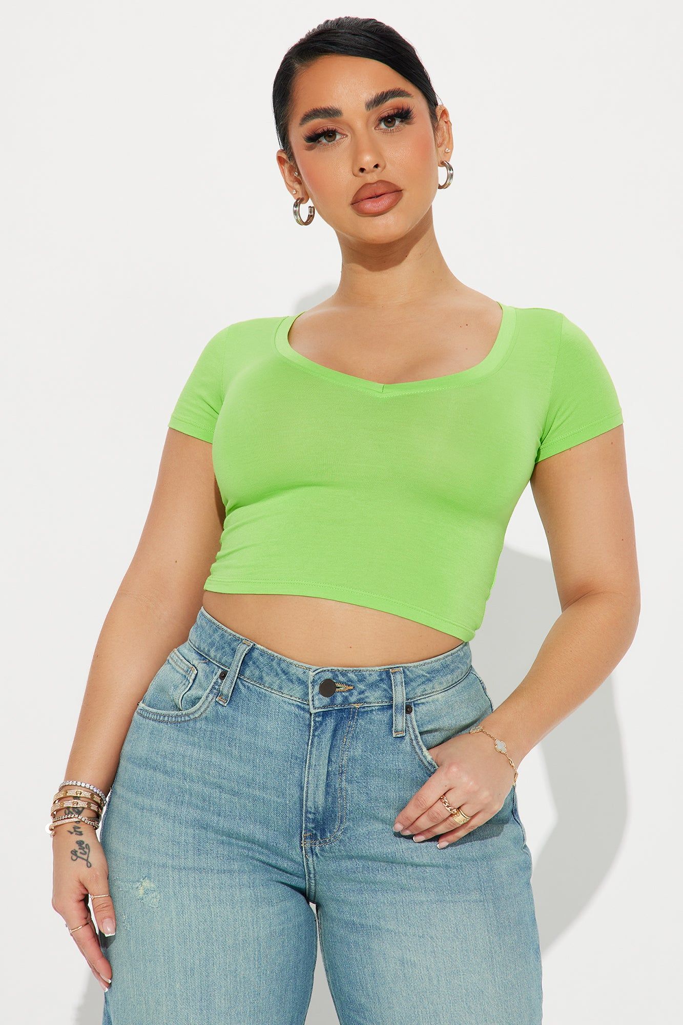 Vanessa V-Neck Crop Top - Green sold by Fashion Nova