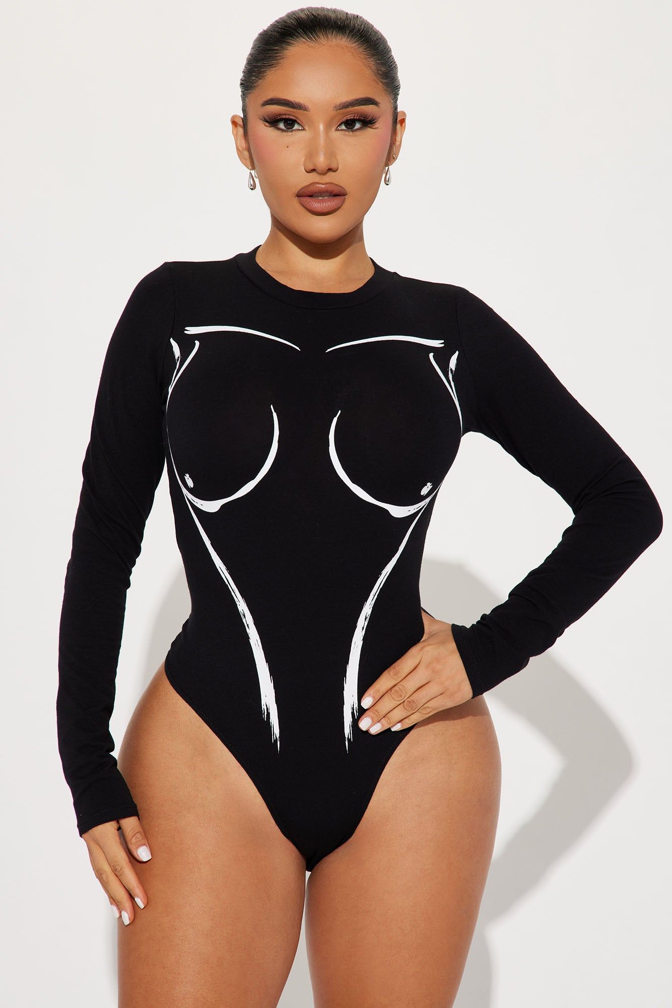 Too Much For You Long Sleeve Bodysuit - Black sold by Fashion Nova