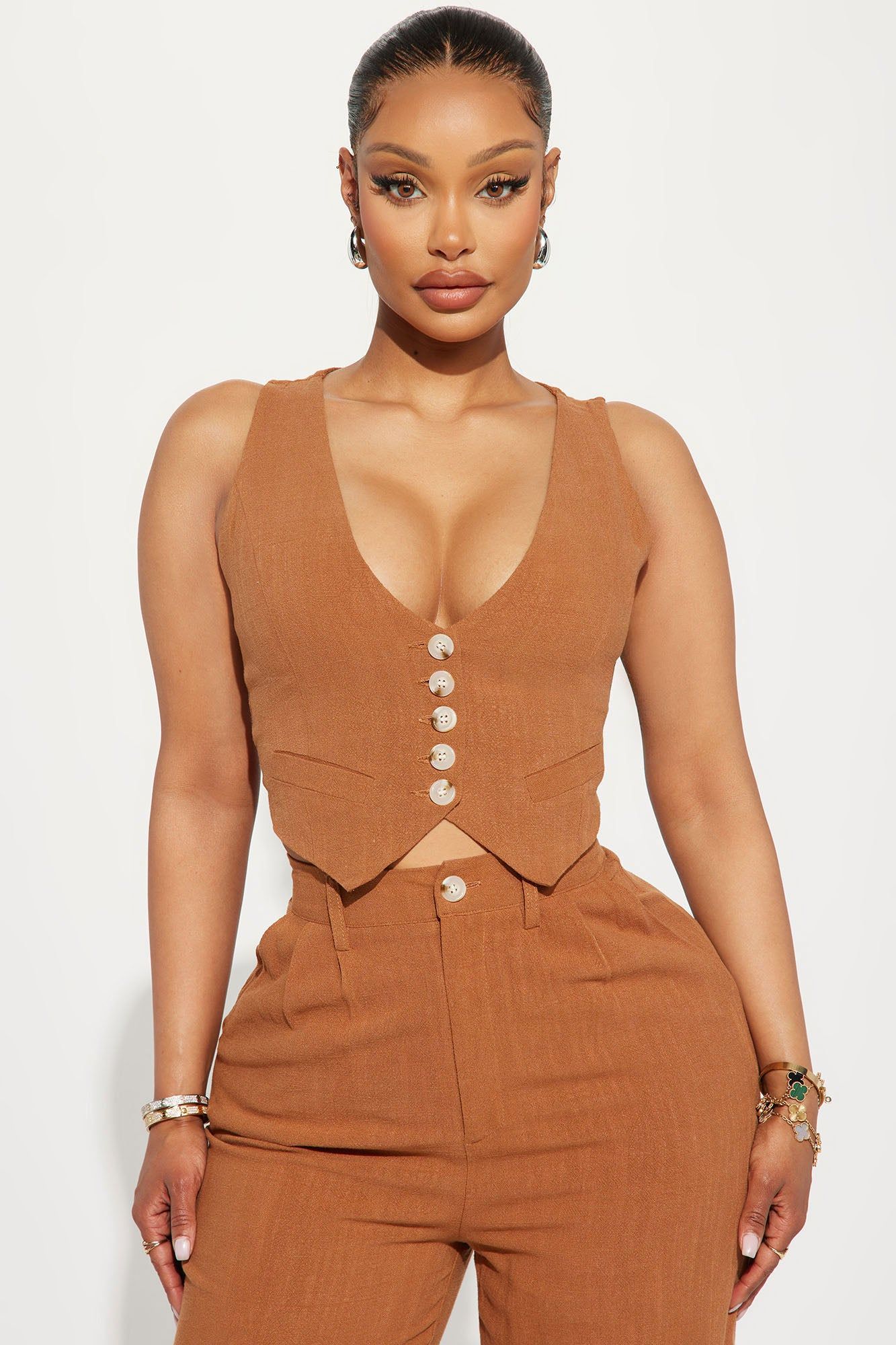Act Right Linen Pant Set - Cognac sold by Fashion Nova product image thumbnail 2