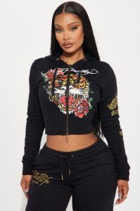 Ed Hardy Retro Tiger Zip Front Hoodie - Black sold by Fashion Nova
