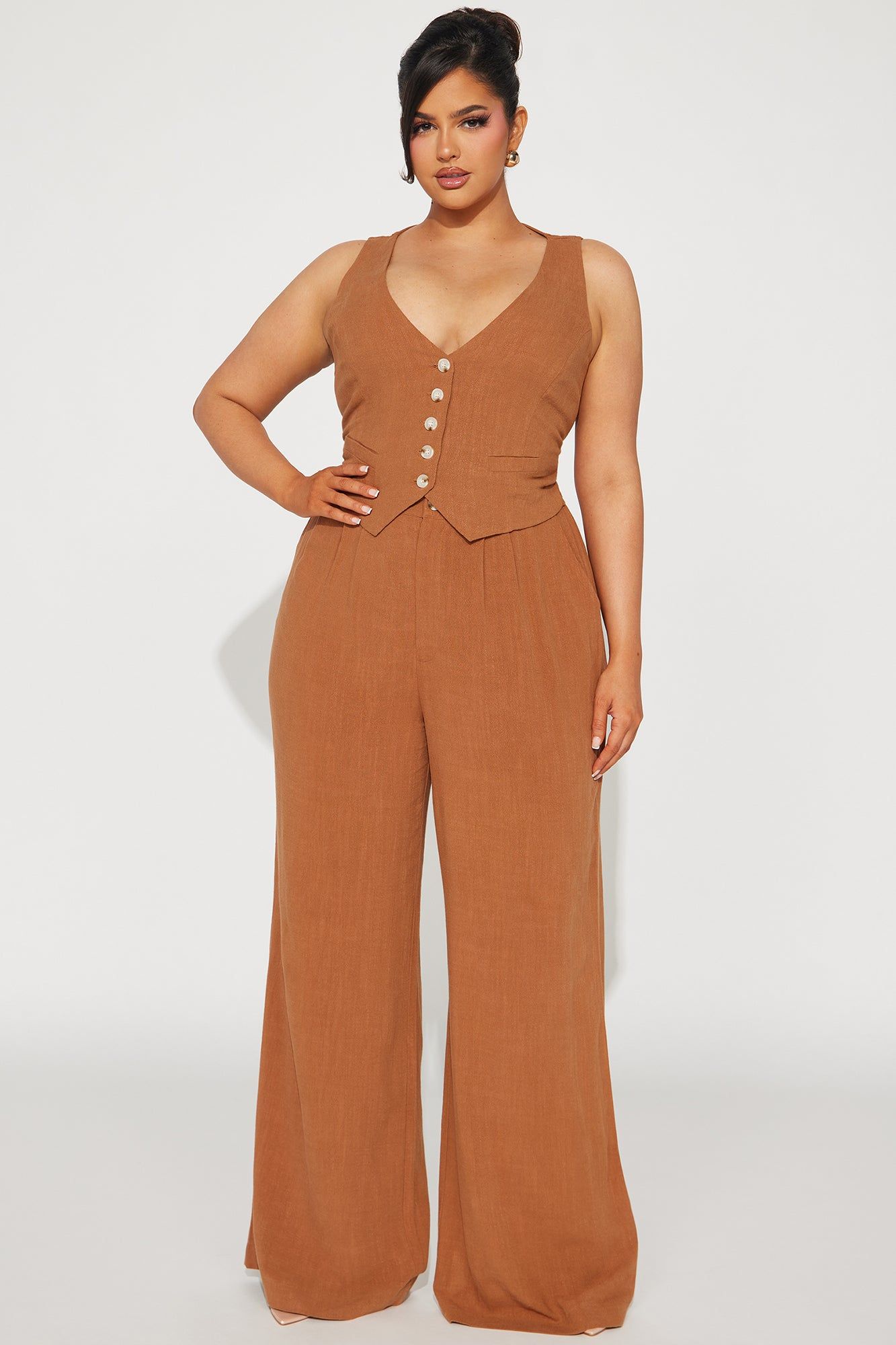 Act Right Linen Pant Set - Cognac sold by Fashion Nova product image thumbnail 4
