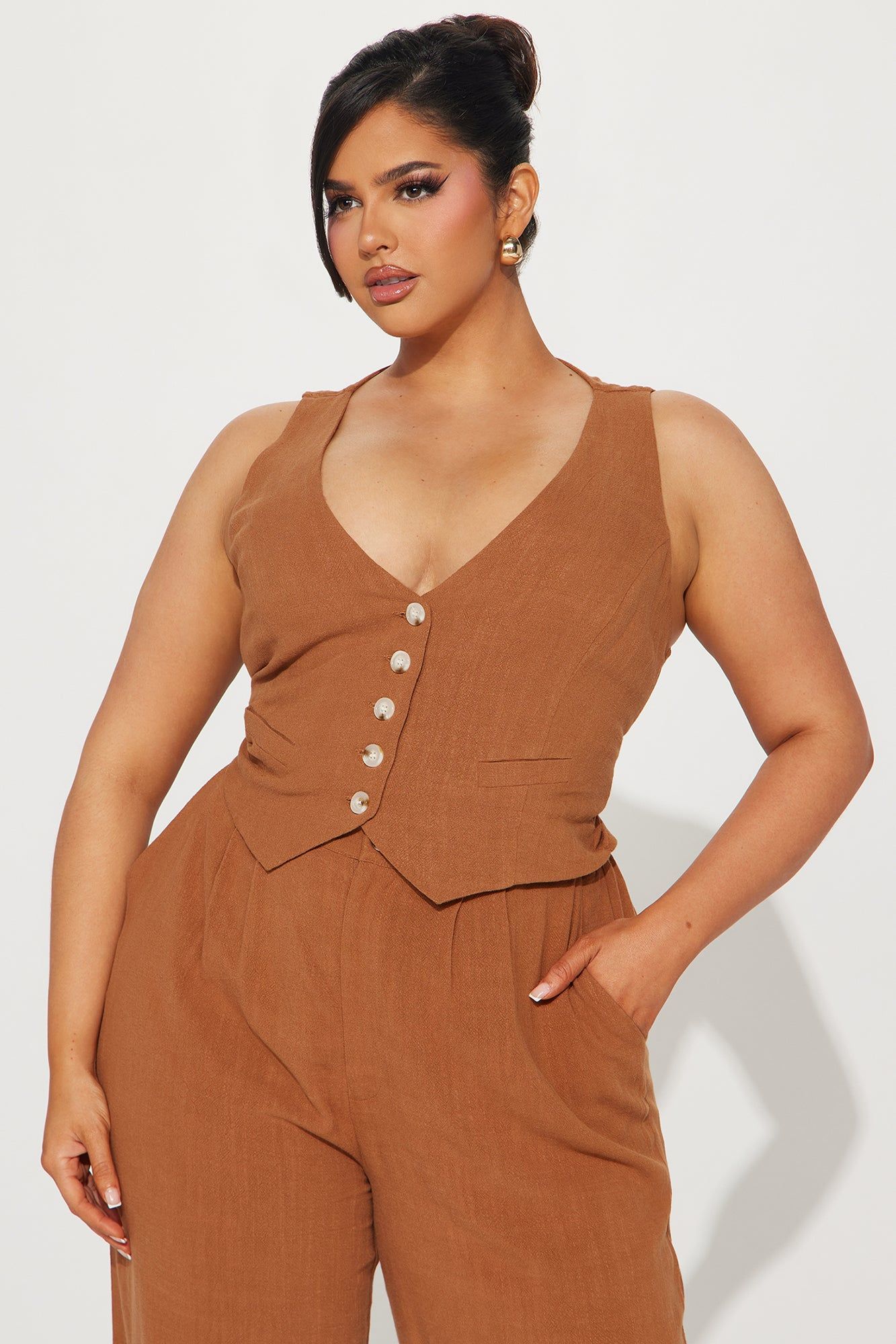Act Right Linen Pant Set - Cognac sold by Fashion Nova product image thumbnail 5