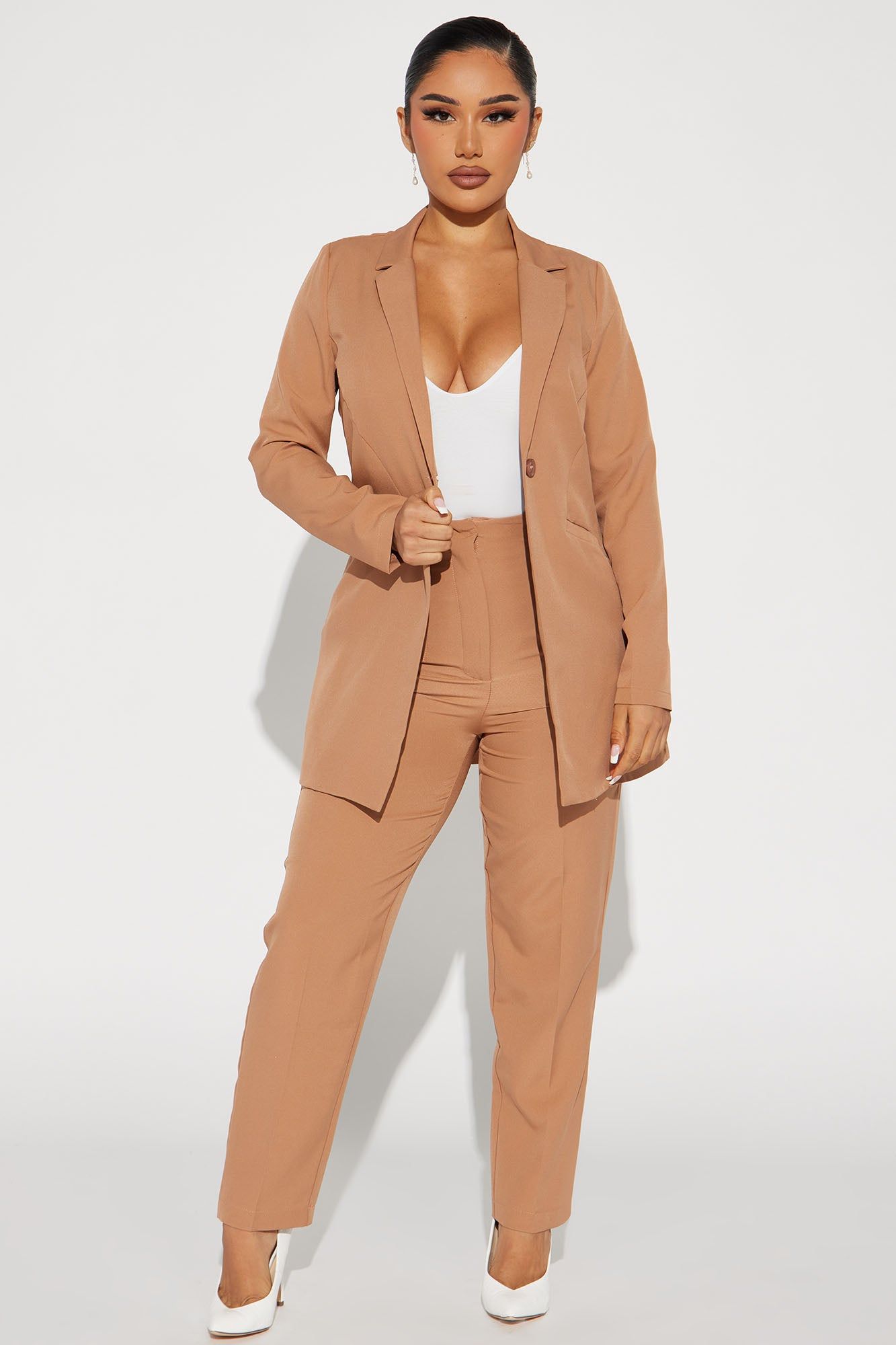 Keep You Guessing Blazer Pant Set - Taupe sold by Fashion Nova