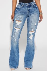 Marley Ripped Compression Flare Jeans - Medium Wash sold by Fashion Nova