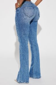 Marley Ripped Compression Flare Jeans - Medium Wash sold by Fashion Nova
