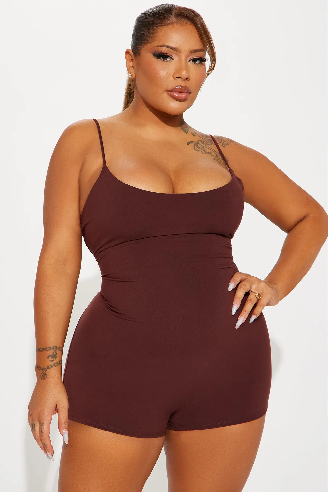 Deborah Double Lined Romper - Chocolate sold by Fashion Nova product image thumbnail 5