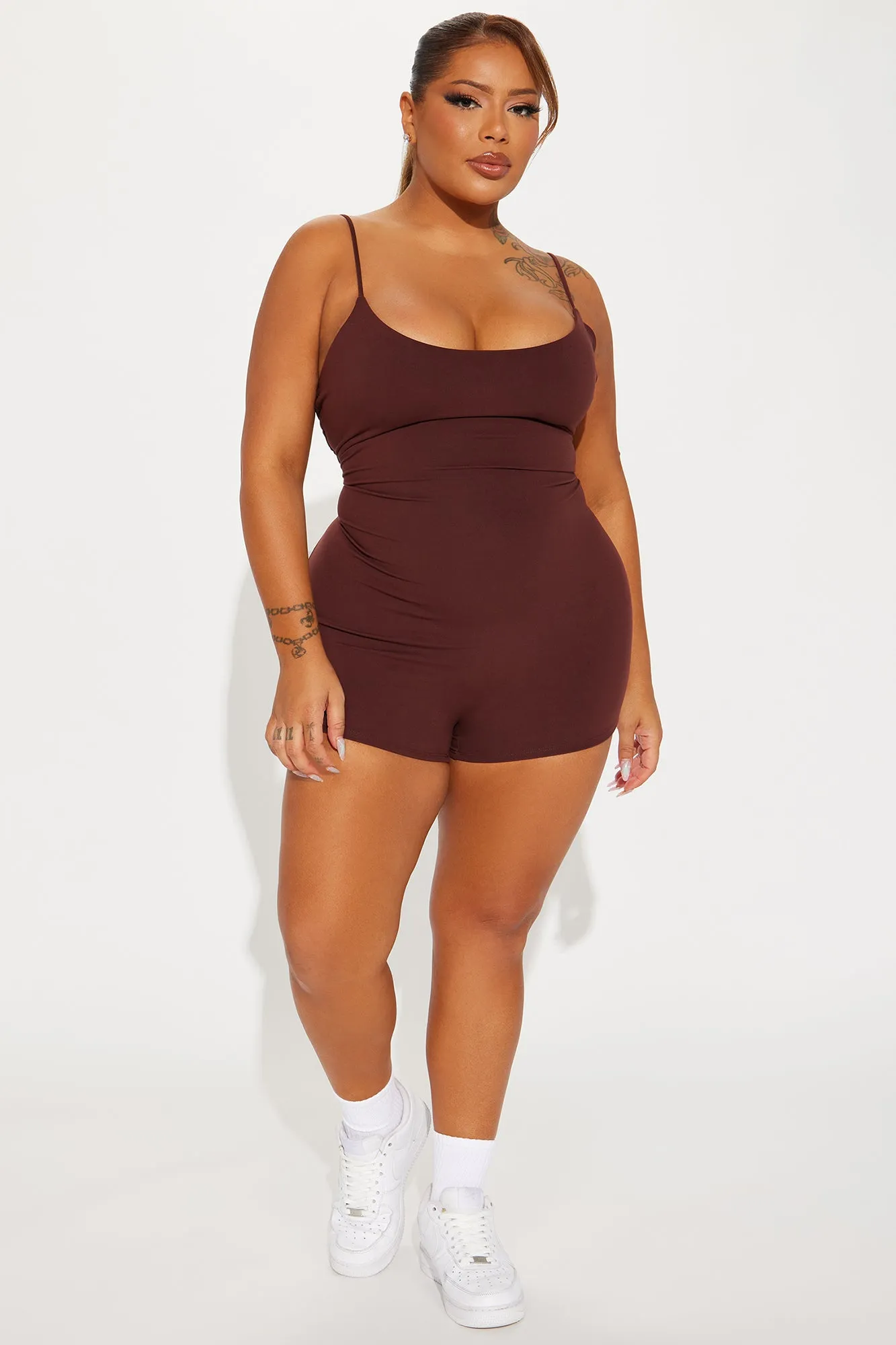 Deborah Double Lined Romper - Chocolate sold by Fashion Nova product image thumbnail 4