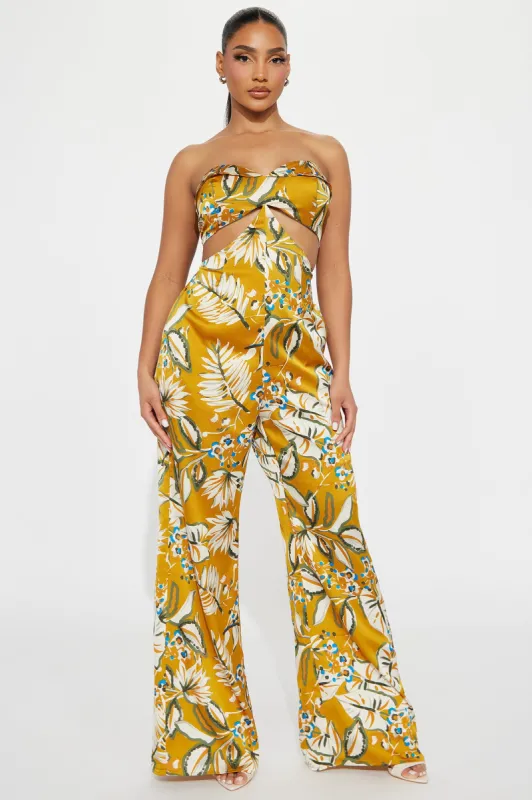 Pack Your Bags Satin Jumpsuit - Mustard/combo made by Fashion Nova