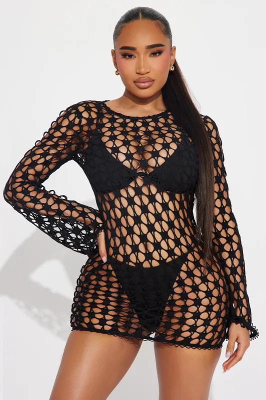 Summer Kiss Cover Up Mini Dress - Black sold by Fashion Nova