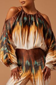 Amalee Satin Jumpsuit - Brown/combo sold by Fashion Nova