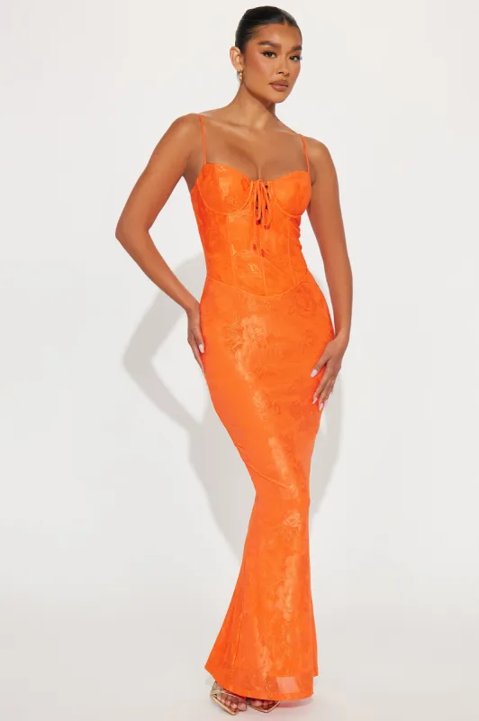 Georgina Lace Maxi Dress - Orange sold by Fashion Nova