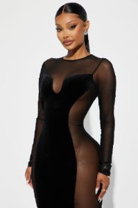 No Peaking Velvet Maxi Dress - Black sold by Fashion Nova