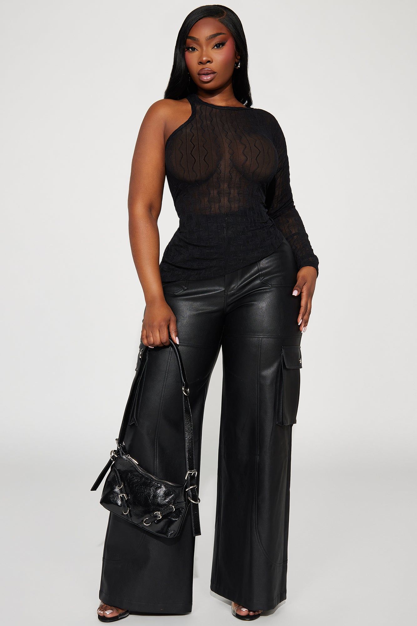 Lia Mesh One Shoulder Top - Black sold by Fashion Nova product image thumbnail 5