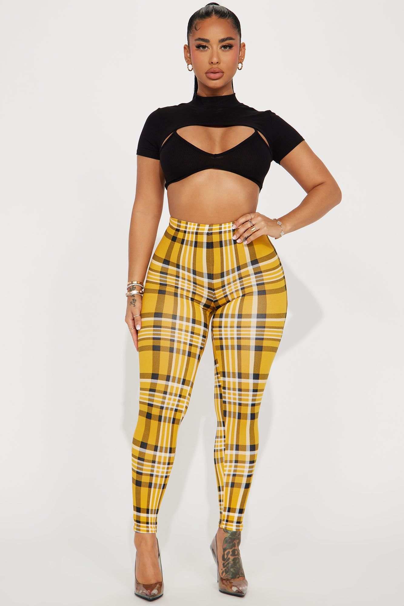 Plaid Mood Legging - Yellow/combo sold by Fashion Nova