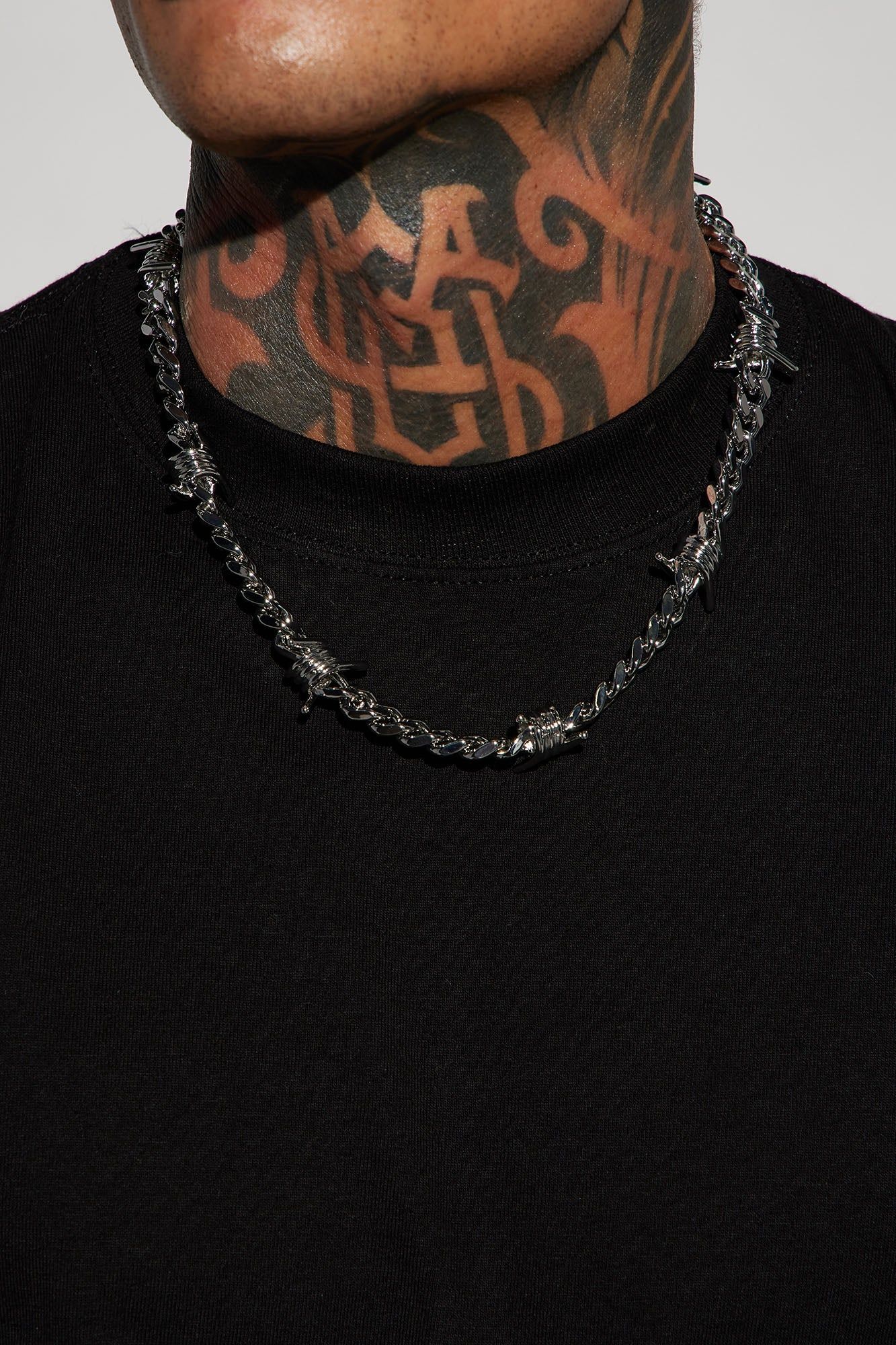 Barbed Wire Cuban Chain Necklace - Silver sold by Fashion Nova