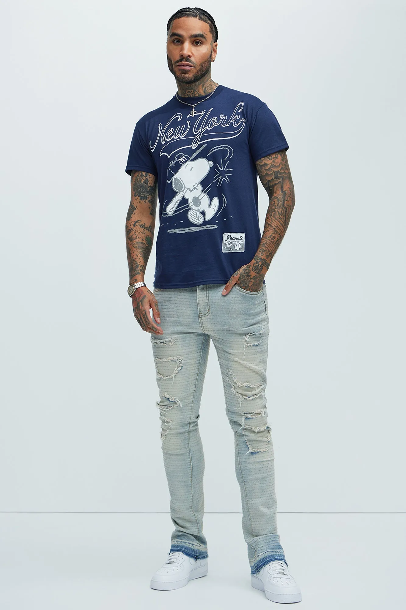 Peanuts NYC Baseball Short Sleeve Tee - Navy sold by Fashion Nova product image thumbnail 2