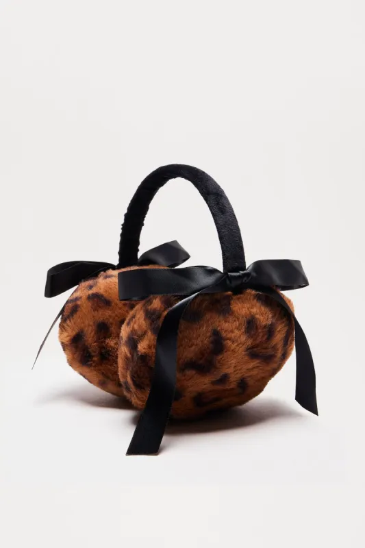 Winter Cutie Bow Earmuffs - Leopard sold by Fashion Nova
