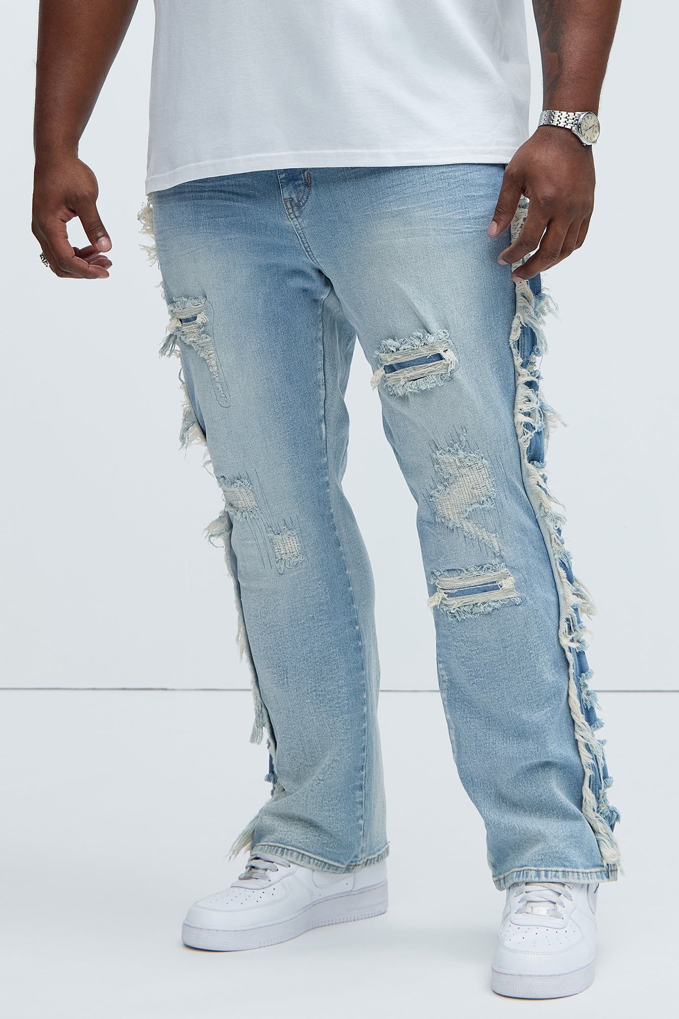 Track Stacked Skinny Flare Jeans - Medium Blue Wash sold by Fashion Nova product image thumbnail 5