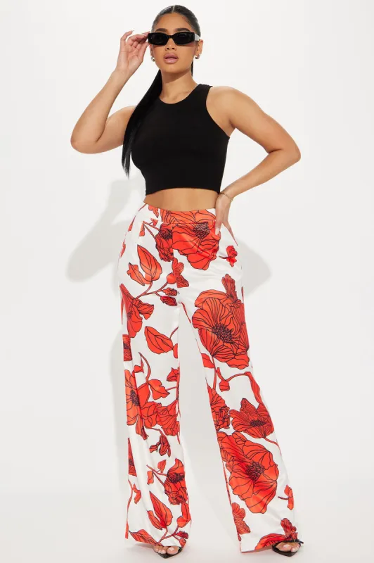 Must Be Paradise Satin Wide Leg Pant - Red/combo sold by Fashion Nova