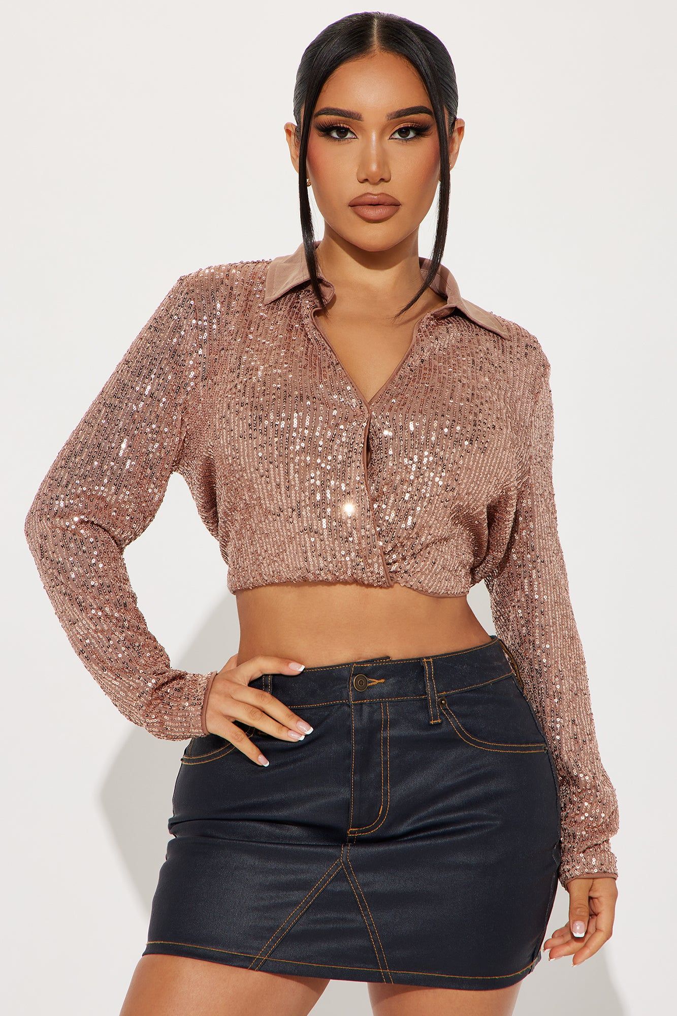 Scarlett Sequin Top - Mocha sold by Fashion Nova