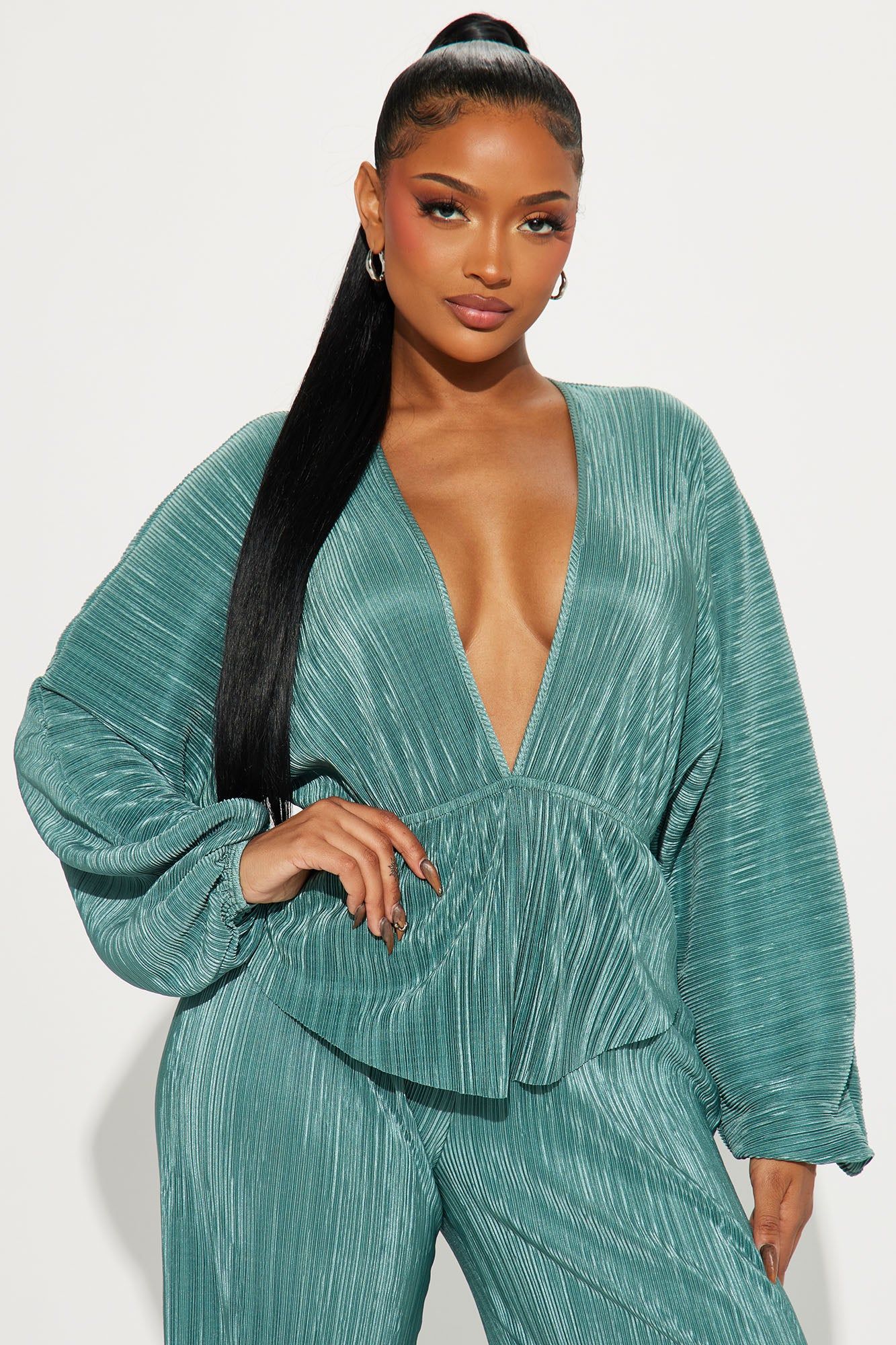 My Moment Plisse Pant Set - Sage sold by Fashion Nova product image thumbnail 2