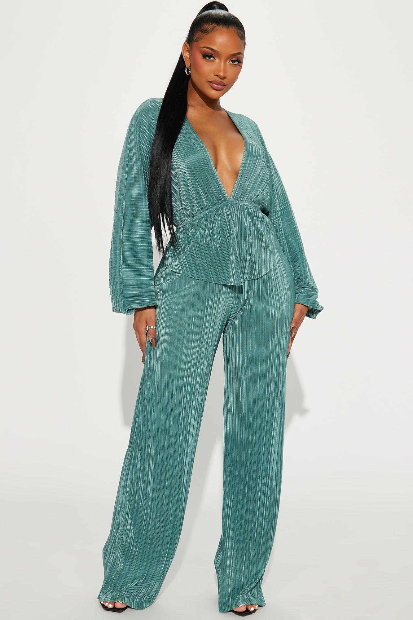 My Moment Plisse Pant Set - Sage sold by Fashion Nova