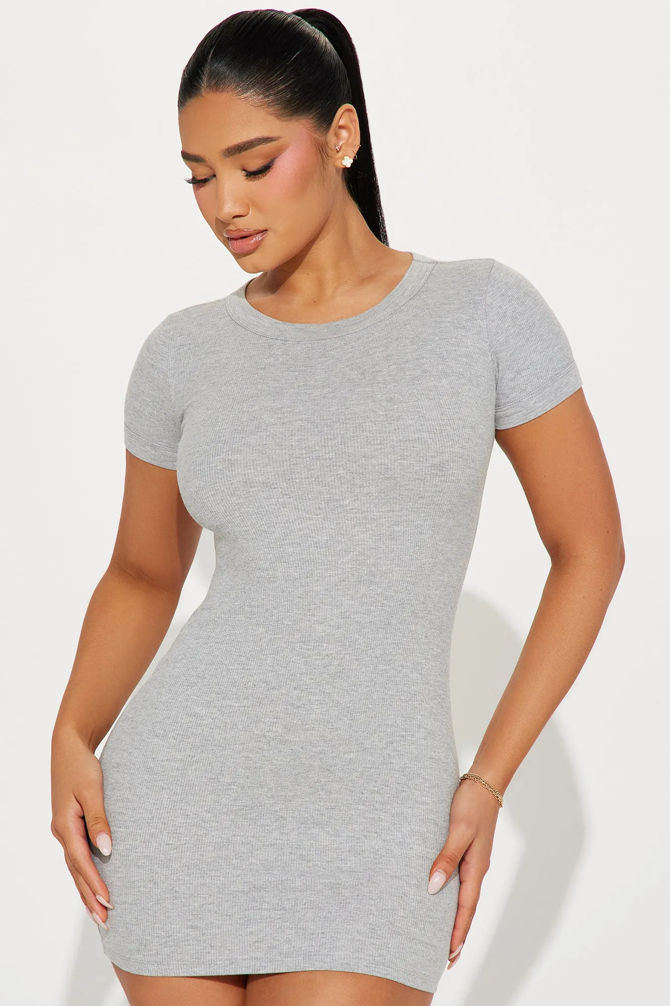 Vanessa Ribbed Mini Dress - Heather Grey sold by Fashion Nova