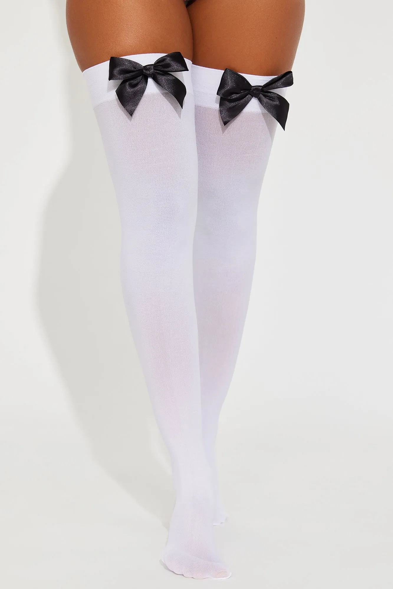 Sweet Desires Sheer Bow Thigh Highs - White/Black sold by Fashion Nova
