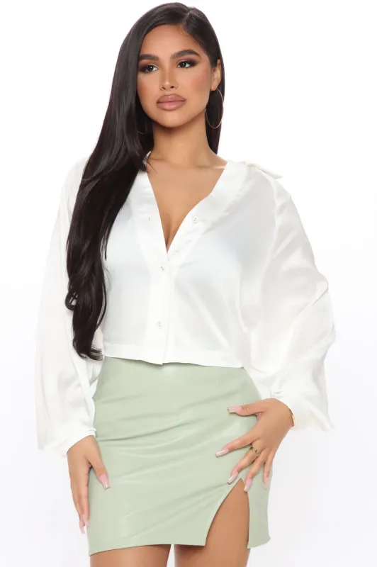 Give My All Satin Shirt - White sold by Fashion Nova