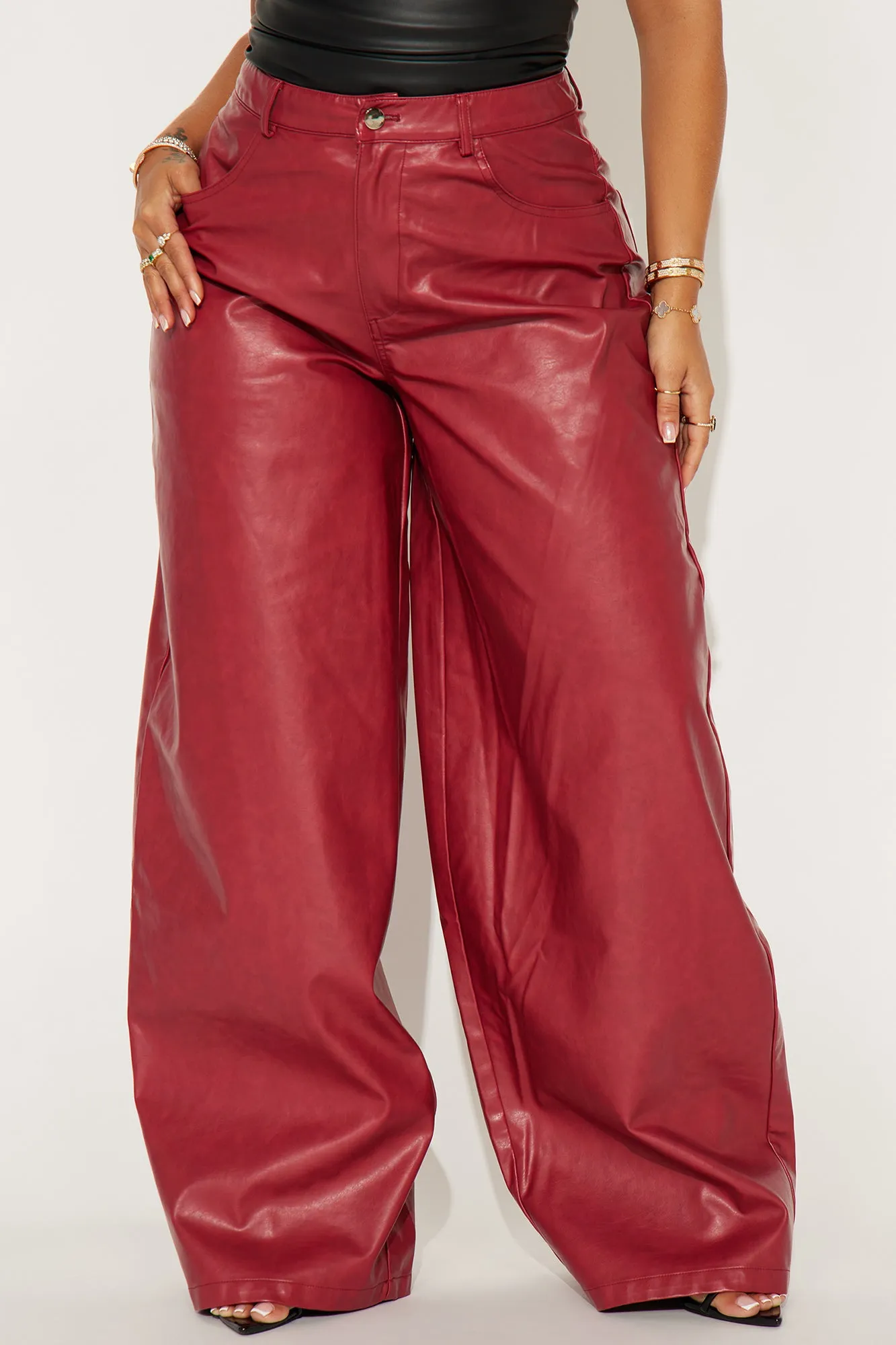 Marissa Wide Leg Faux Leather Pant - Brick Red sold by Fashion Nova product image thumbnail 2